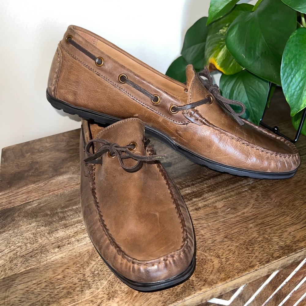 GBX Henley‎ Mens Brown Leather Boat Shoes Loafers Driving Casual Size 10 D